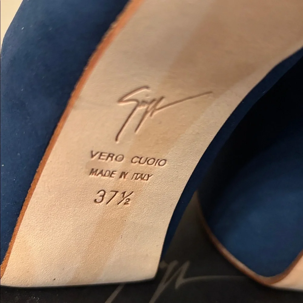 Giuseppe Zanotti Suede Leather Blue Stiletto Liza 90 Open Toe Platform Pump 7.5